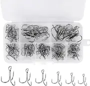 100Pcs NUZAMAS Fishing Treble Hooks Kit 3 Way Claw Fishing Hook High Carbon Steel Fishing Hook with Tackle Box for Trout Catfish Saltwater Freshwater Size 2 4 6 8 10 12