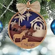 Nativity Christmas Ornaments 2024 New Wooden Christmas Ornaments Christmas Tree Decorations Outdoor Christmas Ornaments Christmas Hanging Ornament for Family and Friends (O Holy Night)