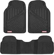 Motor Trend FlexTough Performance All Weather Rubber Car Floor Mats - 3 Piece Floor Mats Automotive Liners for Cars Truck SUV, Heavy-Duty Waterproof (Black)