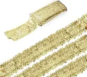 uxcell 5 Yards 3 Inch Elastic Sequins Trim Flat Sequin Strip Paillette Fabric Ribbon for Crafts DIY Fringe Sewing Costume Dress, Gold Tone