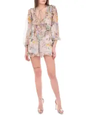 RRP€722 ZIMMERMANN Ninety-Six Silk Chiffon Playsuit AU1 US6 UK10 S Floral Ruffle