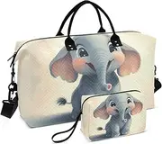 [ZRYSMY] Duffel Bag for Traveling, Elephant Cute Beige Travel Bag Gym Bag, with Multiple Interior Pockets Shoulder Weekender Bag for Women Men with Toiletry Bag 20.5L x 1.9W x 13.8H, Multi-Colored, one