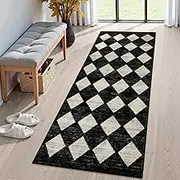 Lahome Washable Black and White Kitchen Runner Rug, 2x5 Soft Non Slip Laundry Room Rug Bathroom Runner Rugs with Rubber Backing, Moroccan Trellis Kid Pet Friendly Carpet Runner for Entryway Bedside
