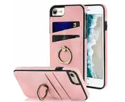Full Protection Cover for iPhone 7/8/SE2/SE3, 2 Cards PU Leather Case with Ring Holder - Pink