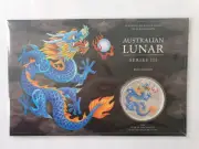 2024 Australia Lunar Year Of Dragon 1oz Silver Coloured Coin in Card- Blue