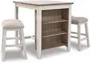 [Signature Design by Ashley] Skempton 3 Piece Counter Height Dining Set, Includes Table and 2 Barstools, Whitewash