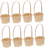 CATIEBYE 8Pcs Handmade Bamboo Woven Outdoor Basket Portable Decorative Flower and Fruit Storage Baskets for Picnics and Home Organization