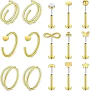 [D.Bella] 20g Nose Rings Threadless Push in Nose Rings Studs Surgical Steel Nose Rings Hoops Nose Piercing Jewelry Silver Gold