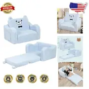 Soft Sherpa Toddler Sofa - 2-in-1 Lounger & Bed for Kids, Teddy Bear Style