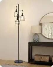 Dimmable Floor Lamp, 3 LED Edison Bulbs Included, Industrial Tree Farmhouse