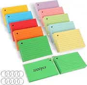 1000 Sheets Index Cards A8, Lined Index Cards 150 g/m² Index Cards Blank Paper Cards Presentation Cards Colourful with 10 Binder Rings for School Office Memory Presentation (10 Colours)