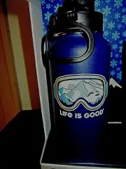 LIFE IS GOOD 32 oz WIDE MOUTH STAIN STEEL WATER BOT.MT LANDSCAPE "GOGGLE VIEW"