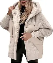 [OULIWANGLUO] Women's Fleece Lined Zip Up Sherpa Jacket Plush Faux Fur Puffer Hooded Jackets Baggy Warm Outerwear