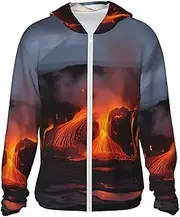 [FHEDVBN] Men's UPF 50+ Kilauea Volcano Sun Protection Hoodie Long Sleeve Rash Guard Hiking Running Workout Shirt
