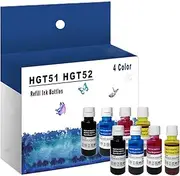 HGT51 HGT52 Refill Ink Bottles Compatible for HP GT51 GT52 to Use with 115 116 310 311 315 316 318 319 410 500 508 511 514 515 Printer, Ink Water Based Bottles,4 Color-2 Set