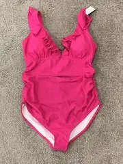 Summer Mae Swimsuit Pink Ruffle Tie Back One Piece Women’s Size L Beach Fun NEW