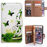 Bfun Packing iPhone 6S Plus Case,Bcov Green Butterfly Multifunction Leather Wallet Cover Case for iPhone 6 Plus/6S Plus