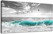 Large Ocean Canvas Wall Art for Living Room Wall Decor Teal Sea Wave Canvas Prints Artwork Seagull Birds Canvas Pictures for Bedroom Home Office Wall Decorations Ready to Hang 20" X 40"