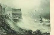 Rough Sea Whitby Yorkshire Robin Hood'S Bay England OLD PHOTO