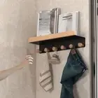 Wall Mounted Row Hook Wood Towels Robe Hook Hanging Spice Rack Shower