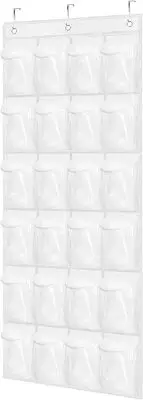 Over the Door Shoe Organizer, 24 Pockets Clear Hanging Storage Holder with Hook