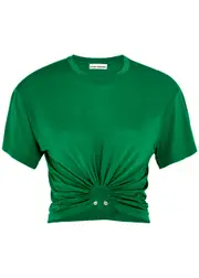 Rabanne Ruched Cropped Stretch-jersey T-shirt - Green - 12 12