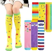 [PHOGARY] 6 Pairs Girls Knee High Socks, Cute Socks Colorful Cartoon Animal Warm Cotton Socks Crazy Funny Kids Odd Socks Mid Calf Long Boot Socks for 3-12 Years Girls, One Size (Rainbow), Rainbow, One