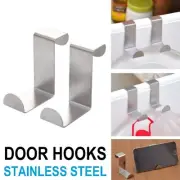 2x Stainless Steel Over the Door Hooks Kitchen Towel Holder Clothes Bag Hanger