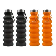BEQU 550ml/18 fl oz Collapsible Silicone Water Bottle - Set of 4 (Black, Orange)