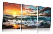 Canvas Wall Art for Living Room Sunny Coastal Beach 12x16x3 blue yellow