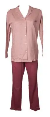 RAGNO women's pajamas open front with buttons and collar long sleeves long trous