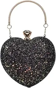 [Healvian] Sequins Heart Shaped Bag Clutch for Dinner Party Chain Bag Clutch Purse Storage Pouch for Wedding Banquet