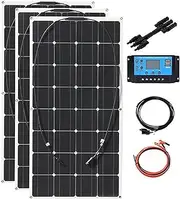 Flexible Solar Panel 3X100w (300W), 12V Monocrystalline Silicon Flexible Solar Panel Suitable for Rvs, Cabins Trucks Cars Caravans Camping Vehicles