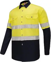 [BIG BEE] Hi Vis Shirt Cotton Drill Work Shirt Safety Workwear Reflective Tape Air Vent