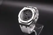 Custom White Silver G-Shock GA-2100 1a1 CasiOak Stainless Steel & Rubber - White