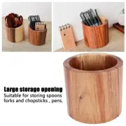 Multi-purpose Wood Natural Color Wooden Pen Holder Tableware Barrel Round