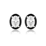 GEORGINI REFLECTION OVAL STUD EARRINGS SILVER & BLACK ENAMEL