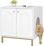 Hzuaneri Cat Litter Box Enclosure, Hidden Litter Box Furniture, Wooden Pet House Side End Table, Storage Cabinet Bench, Fit Most Cat and Litter Box, Living Room, Bedroom, White and Gold CB81203G