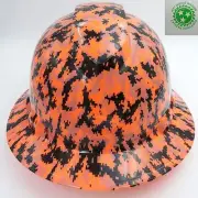 FULL BRIM Hard Hat custom hydro dipped , NEW DIGITAL ORANGE CAMO,