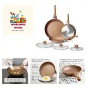 Frying Pan Set with Lids - 3 Pcs, Non Stick Granite Cookware Set, Induction S...
