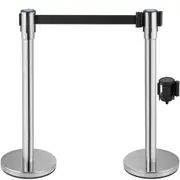 VEVOR Crowd Control Stanchion Stanchion Set 2Pcs w/ 2 m Black Retractable Belt