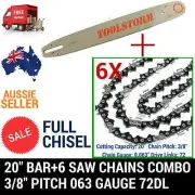 20" BAR AND 6 CHAINS 3/8 72DL .063" COMBO BAUMR-AG CHAINSAW SX72 FULL CHISEL