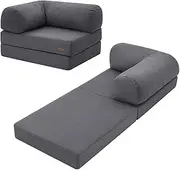 COMAX Futon Sofa Bed, Foldable Sofa Bed with L-Shaped Armrests, Floor Couch Convertible Fold Out Folding Chair Bed Sleeper Mattress Comfy Lounge for Living Room Bedroom, Dark Grey, Single