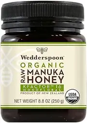 Wedderspoon Raw Organic Manuka Honey KFactor 16+ Unpasteurized, Genuine New Zealand Honey, Multi-Functional, Non-GMO Superfood, Organic Kfactor, 8.8 Ounce