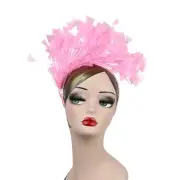 PALE PINK FEATHER FASCINATOR/CROWN/TIARA ON SATIN HEADBAND SPRING RACES,WEDDING
