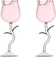[MANMAOHE] YGHQAP 9.5 OZ Creative Rose Flower Wine Glasses Set of 2, Crystal Red Wine Glasses, Rose Flower Goblet Wine Cocktail Juice Glass for Party Wedding Festival Bar