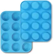 12-Cup Silicone Muffin Pan, Pack of 2 Non-Stick Muffin Molds, Baking Pan for Cup