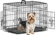 Piskyet 24 Inch Double Door Small Dog Crate with Divider Panel and Leak- Proof Pan Tray, Folding Metal Wire Pet Kennel for Indoor,Antigue Color
