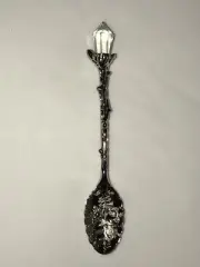 Magic & Science Silver Tone Crystal and Flowers Teeny Weeny Pixie Tea Spoon