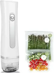 VITRINE Vacuum Sealer for Food with Juice-Collector, 60kPa Handheld Compact Food Saver Vacuum Sealer Machine with 30 BPA-Free Reusable Bags, white